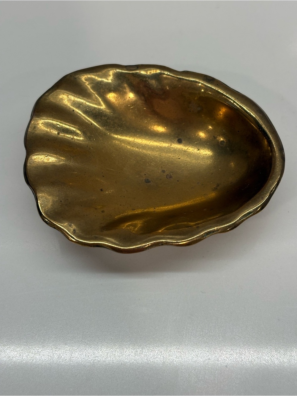 Solid Brass Vintage Oyster Shell Trinket Dish - Gold color